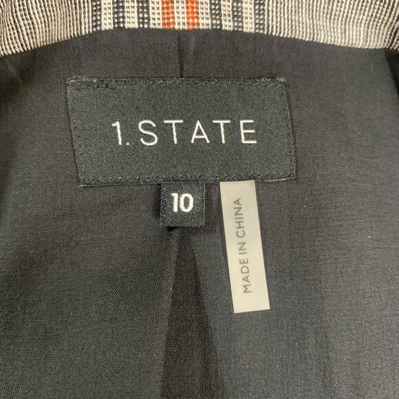 1.STATE Size 10 Double Breasted Blazer Jacket Black White Rust Orange Plaid - Picture 12 of 14